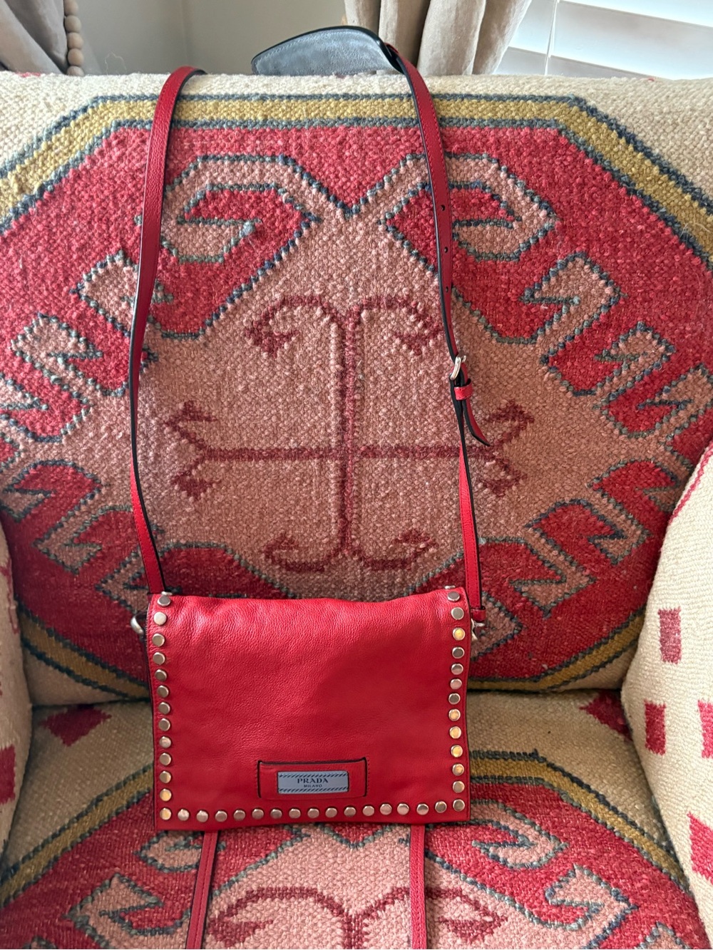 Prada Red Studded Eleanor Leather Crossbody